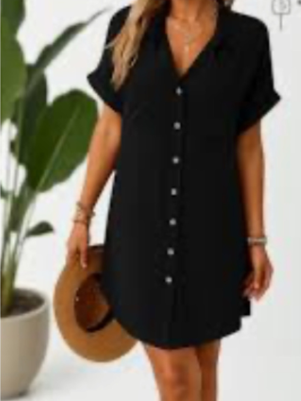 Black Button-Front Shirt Dress. With pockets! NWOT